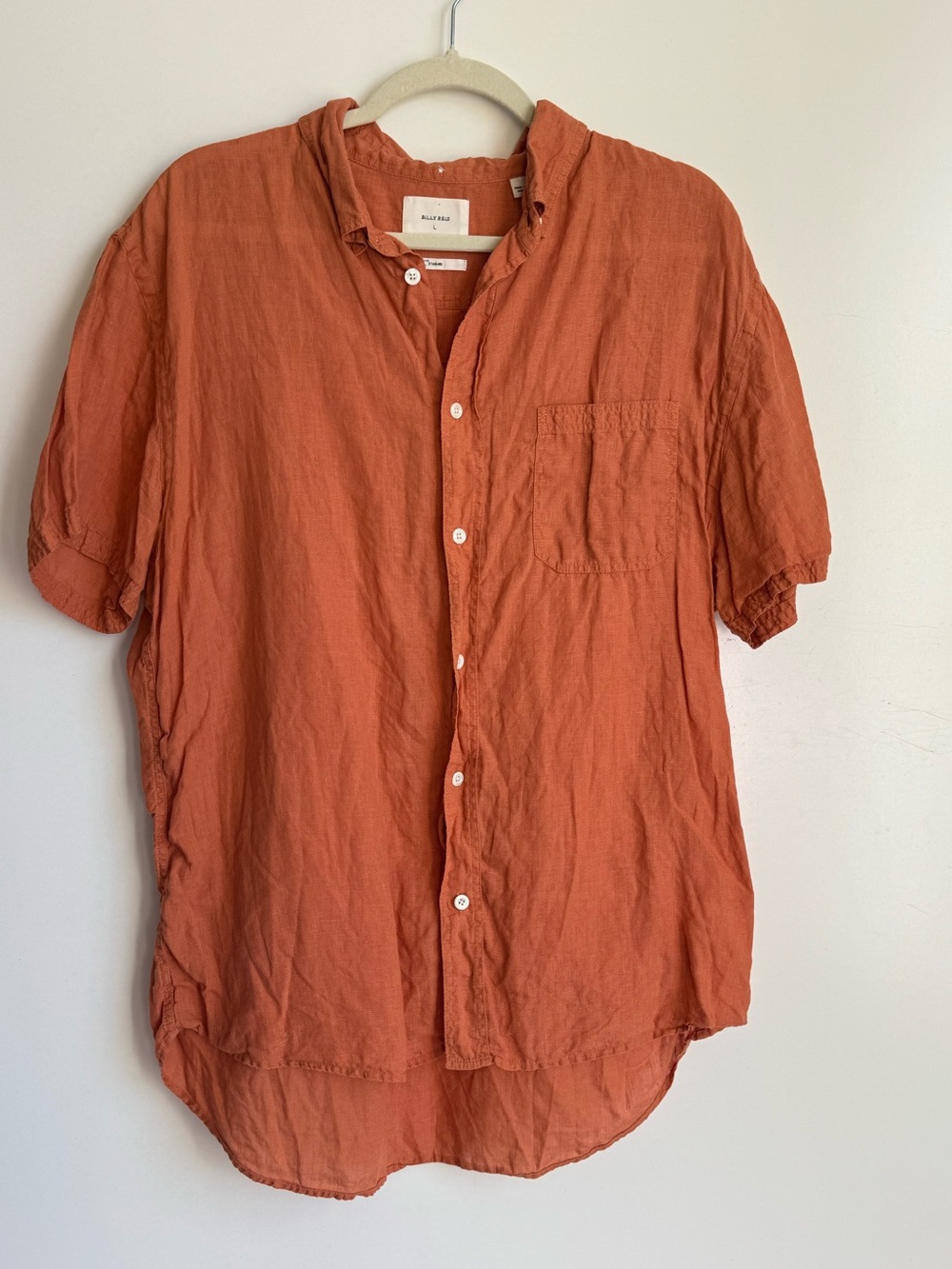 Billy Reid Huckberry Short Sleeve Linen Tuscumbia Shirt Large Button Down Orange